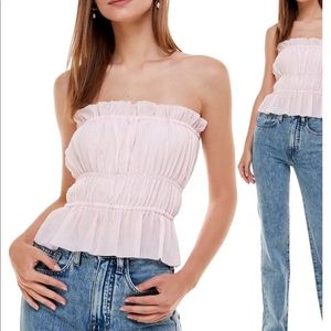 WAYF Pink Smocked Strapless Top